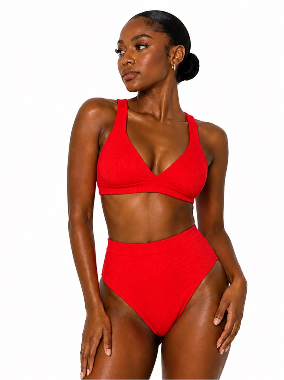 ASOS Swim Neon Red Bikini Bathing Suit High Waisted Two Piece Size 14